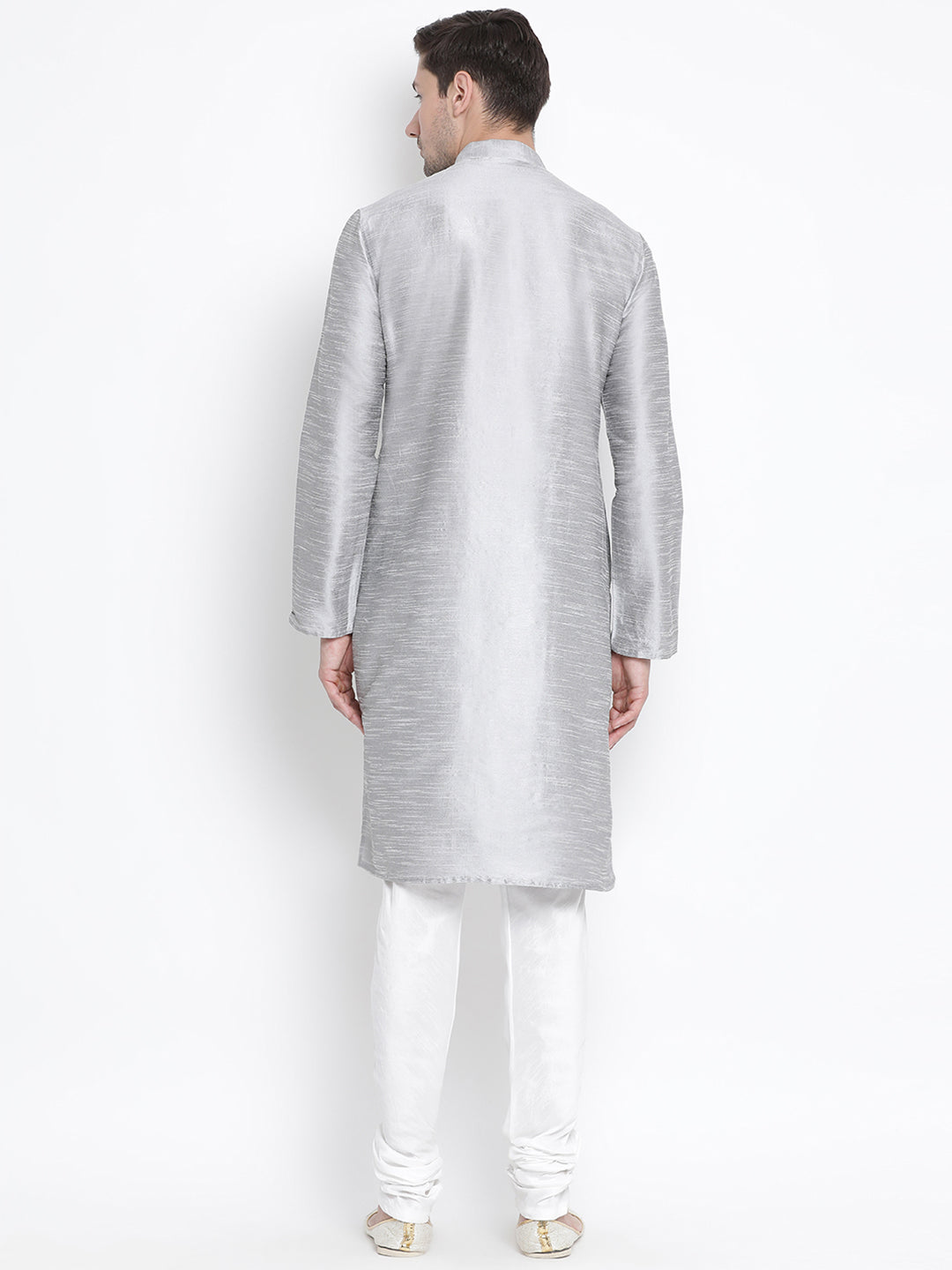VM by Vastramay Men's Grey Silk Blend Kurta Pyjama Set - Distacart