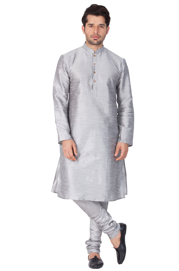 VM by Vastramay Men's Grey Silk Blend Kurta Pyjama Set - Distacart