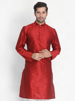 Thumbnail for Vastramay Men's Maroon Silk Blend Kurta - Distacart