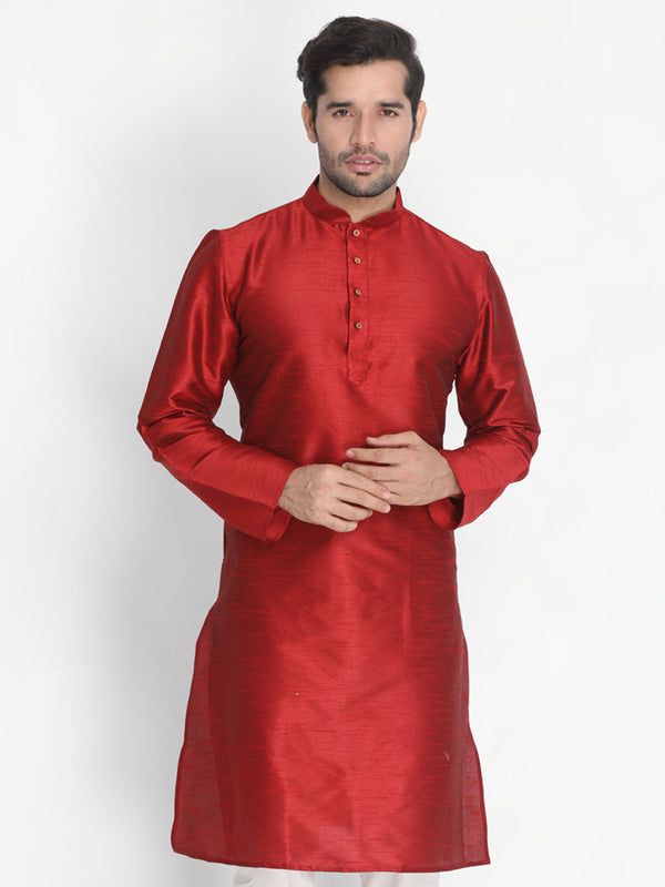 Vastramay Men's Maroon Silk Blend Kurta - Distacart