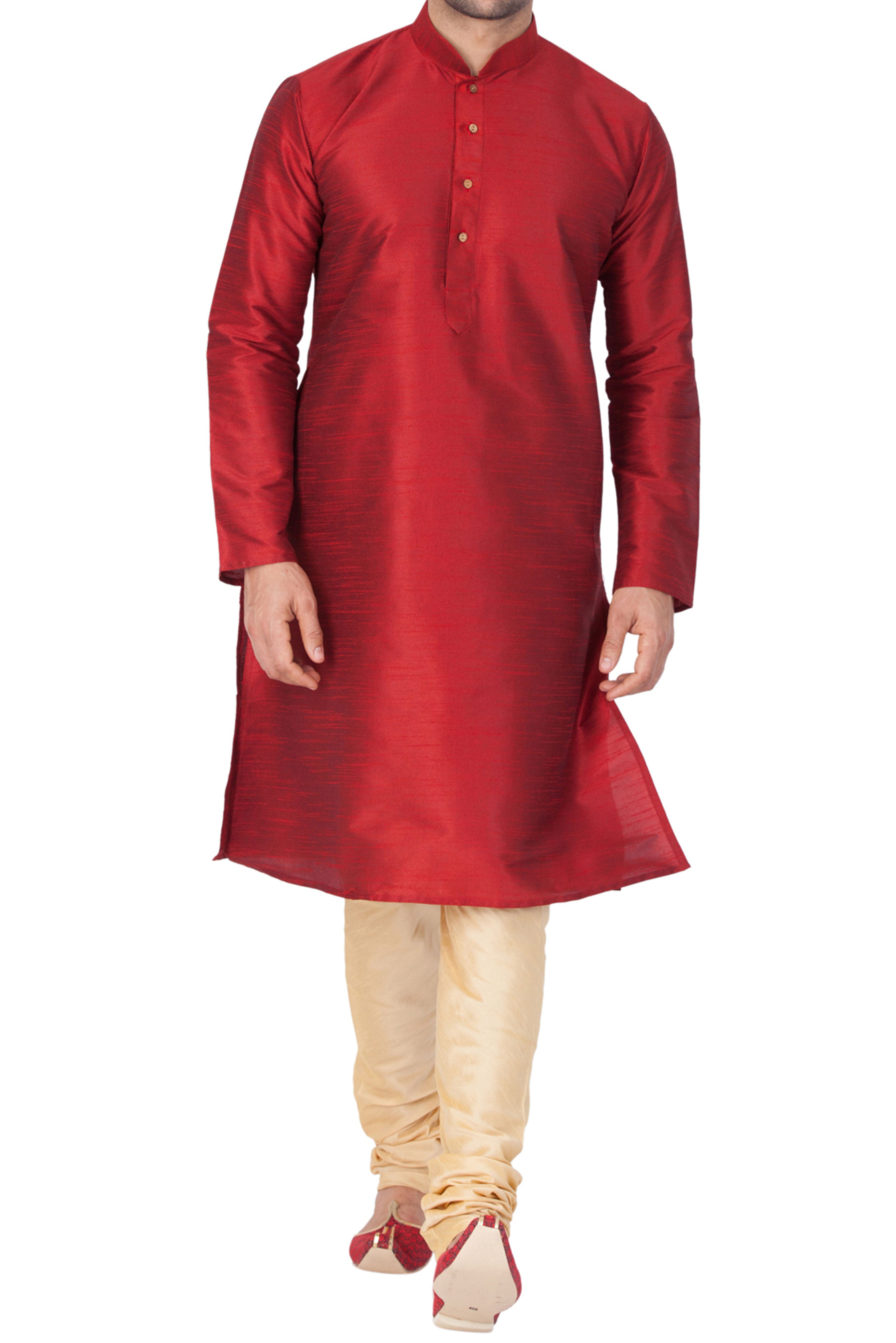VM by Vastramay Men's Maroon Silk Blend Kurta Pyjama Set - Distacart