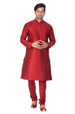 Thumbnail for VM by Vastramay Men's Maroon Silk Blend Kurta Pyjama Set - Distacart