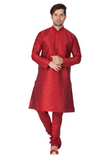 Thumbnail for VM by Vastramay Men's Maroon Silk Blend Kurta Pyjama Set - Distacart