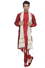 Thumbnail for Vastramay Men's Maroon Silk Blend Kurta, Pyjama & Dupatta Set - Distacart