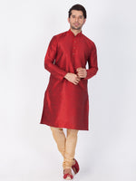 Thumbnail for VM by Vastramay Men's Maroon Silk Blend Kurta Pyjama Set - Distacart