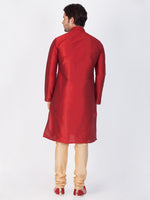 Thumbnail for VM by Vastramay Men's Maroon Silk Blend Kurta Pyjama Set - Distacart