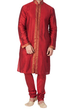 Thumbnail for Vastramay Men's Maroon Silk Blend Kurta Pyjama Set - Distacart