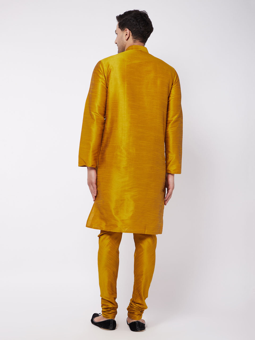 Vastramay Men's Mustard Silk Blend Kurta Pyjama Set - Distacart