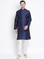 Thumbnail for VM by Vastramay Men's Dark Blue Silk Blend Kurta Pyjama Set - Distacart