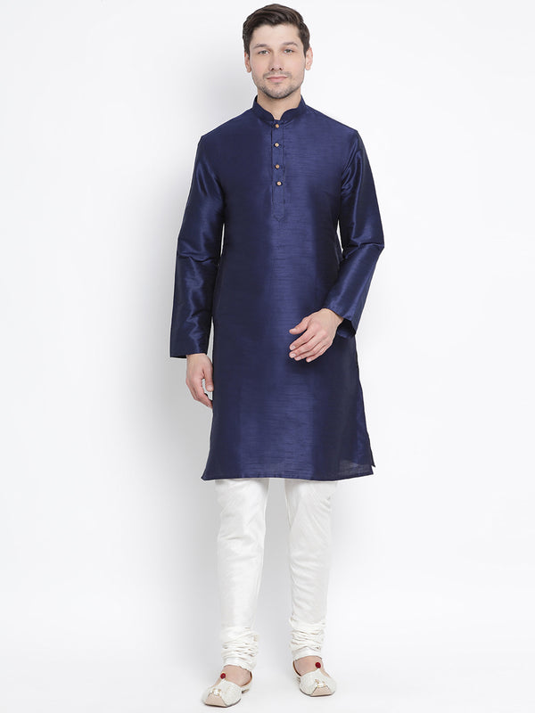 VM by Vastramay Men's Dark Blue Silk Blend Kurta Pyjama Set - Distacart