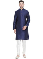 Thumbnail for VM by Vastramay Men's Dark Blue Silk Blend Kurta Pyjama Set - Distacart