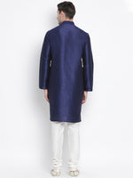 Thumbnail for VM by Vastramay Men's Dark Blue Silk Blend Kurta Pyjama Set - Distacart