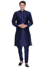 Thumbnail for VM by Vastramay Men's Dark Blue Silk Blend Kurta Pyjama Set - Distacart