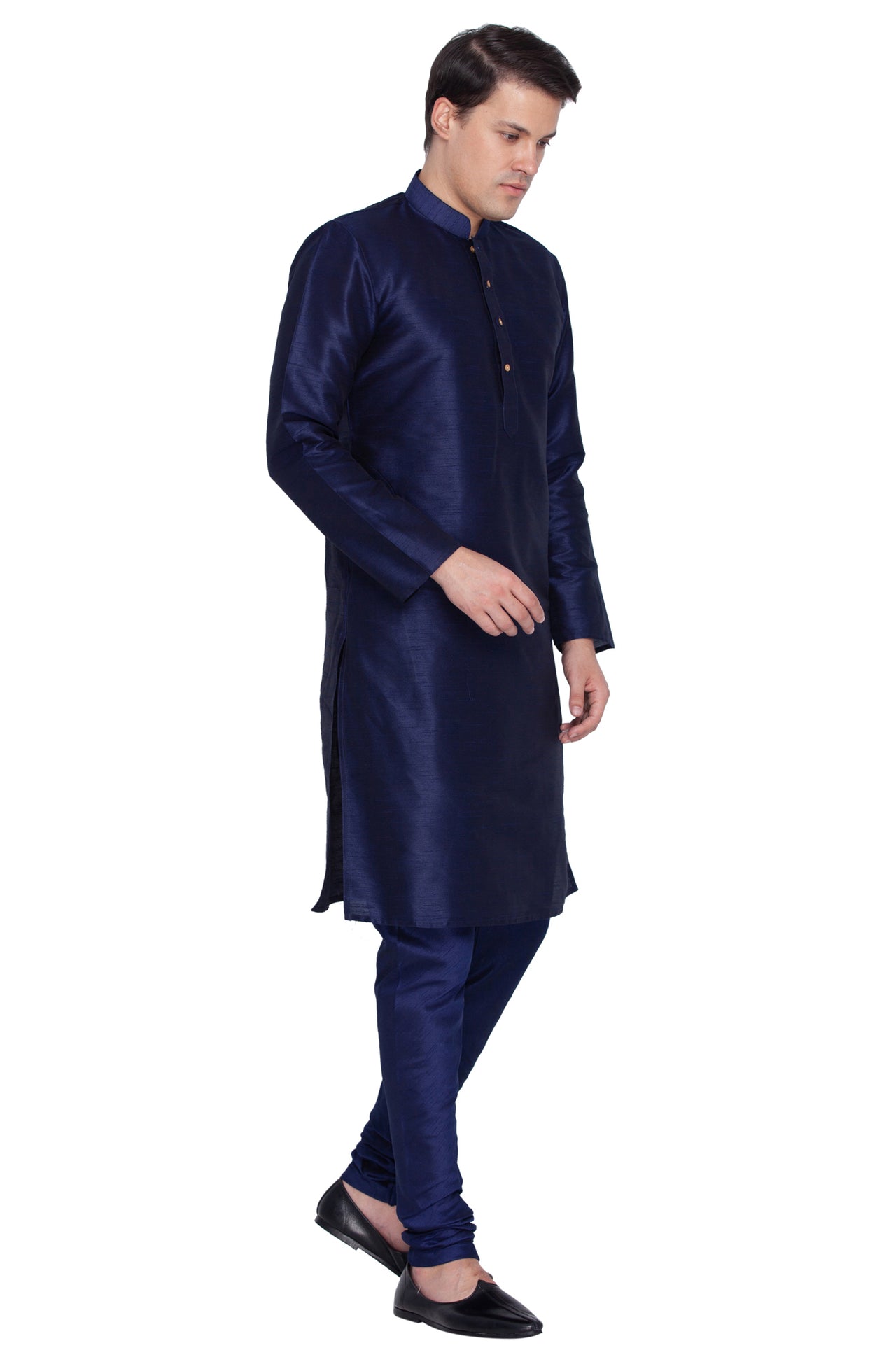Vastramay Men's Dark Blue Silk Blend Kurta Pyjama Set - Distacart