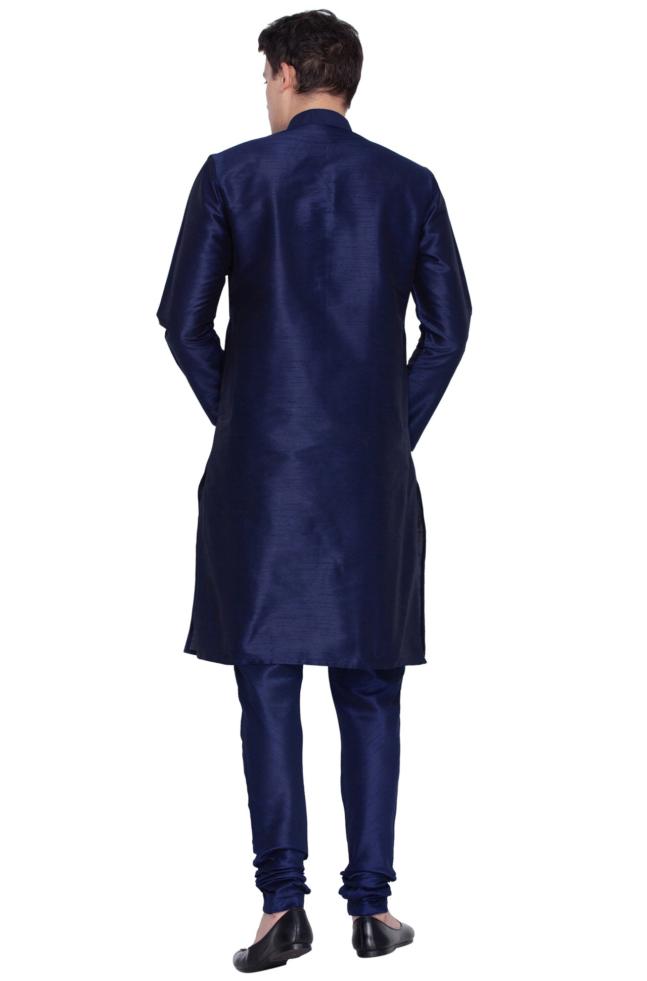 Vastramay Men's Dark Blue Silk Blend Kurta Pyjama Set - Distacart