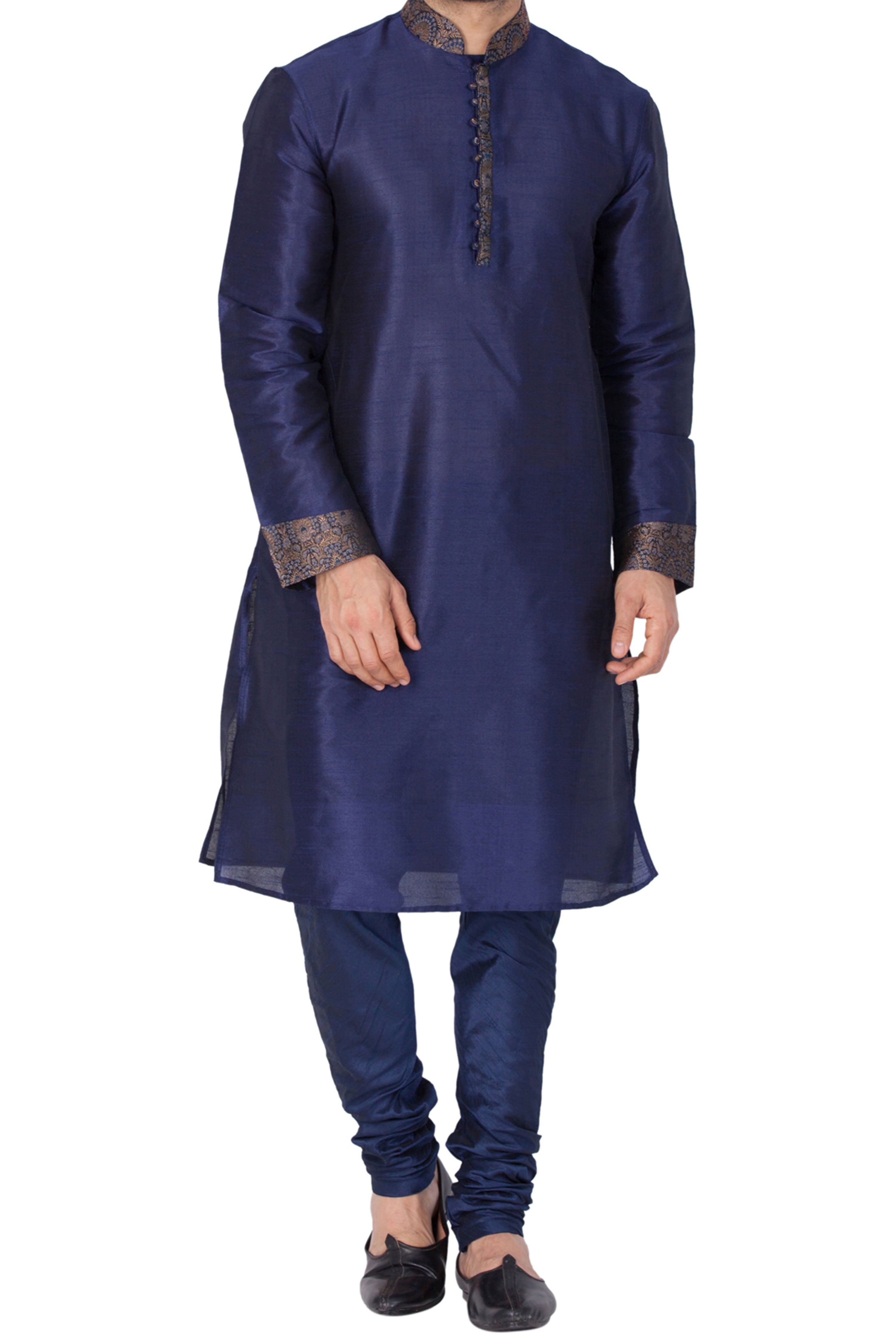 Vastramay Men's Blue Silk Blend Kurta Pyjama Set - Distacart