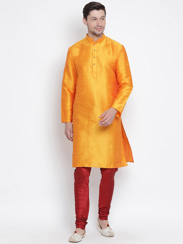 VM by Vastramay Men's Orange Silk Blend Kurta Pyjama Set - Distacart
