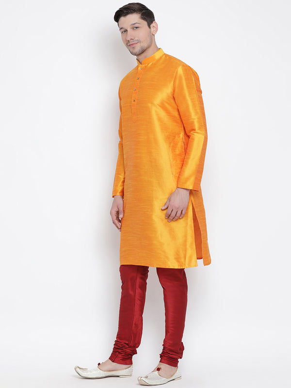 VM by Vastramay Men's Orange Silk Blend Kurta Pyjama Set - Distacart