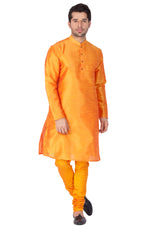 Thumbnail for VM by Vastramay Men's Orange Silk Blend Kurta Pyjama Set - Distacart