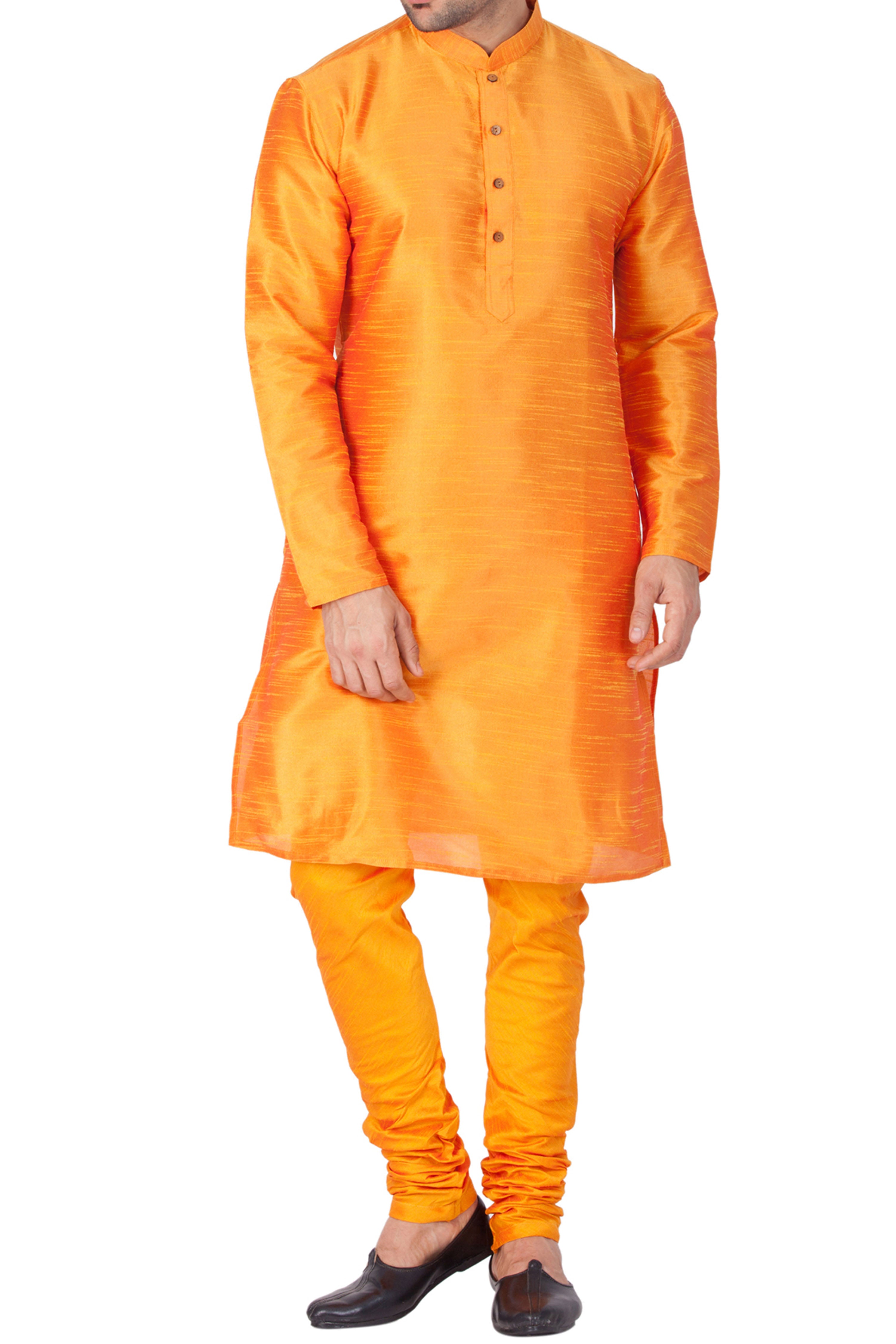 VM by Vastramay Men's Orange Silk Blend Kurta Pyjama Set - Distacart