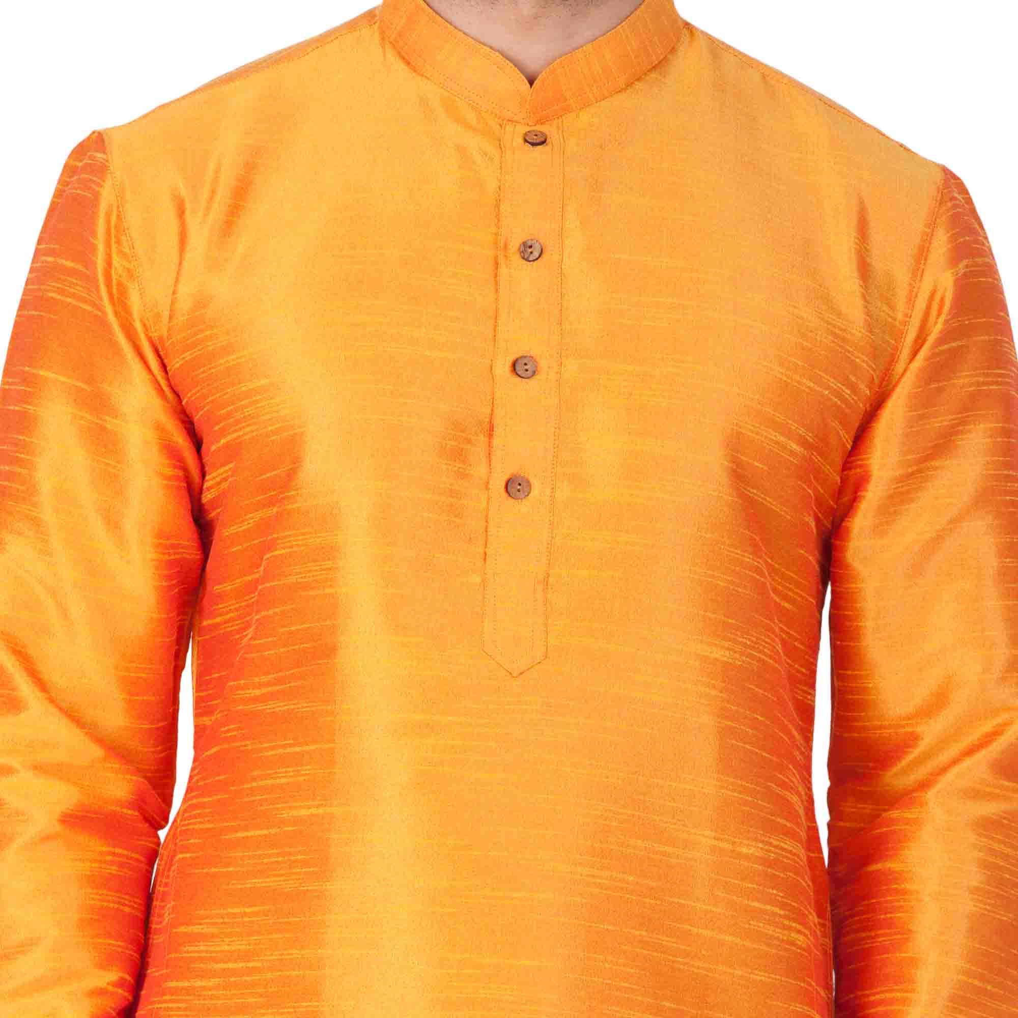 VM by Vastramay Men's Orange Silk Blend Kurta Pyjama Set - Distacart