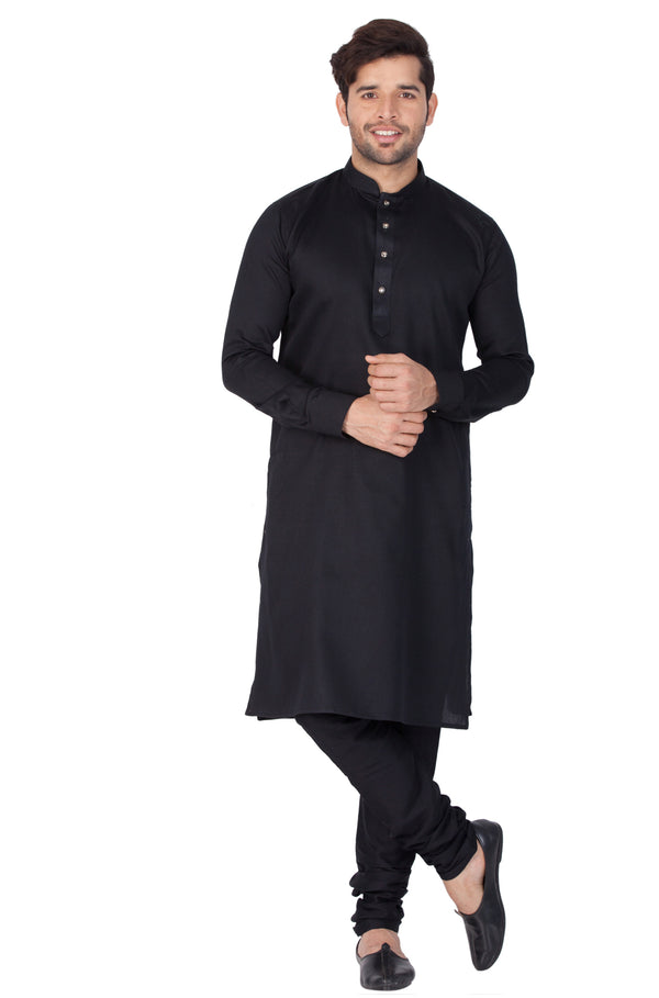 Vastramay Men's Black Cotton Blend Kurta Pyjama Set - Distacart