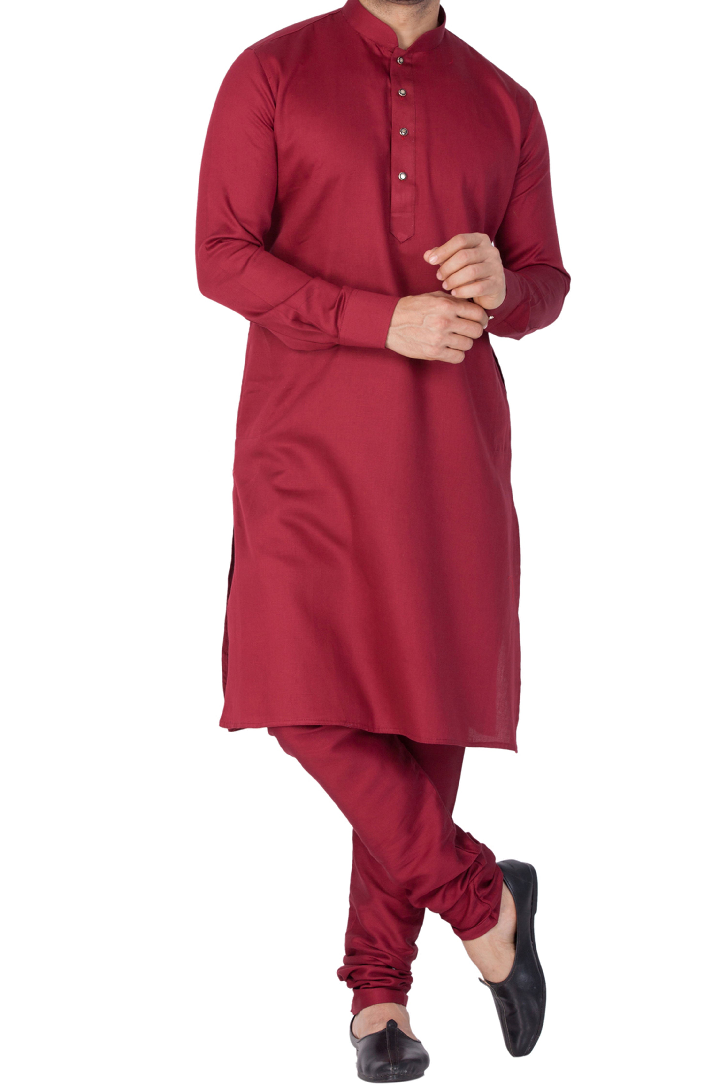 Vastramay Men's Maroon Cotton Blend Kurta Pyjama Set - Distacart