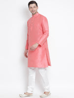 Thumbnail for VM by Vastramay Men's Pink Silk Blend Kurta Pyjama Set - Distacart