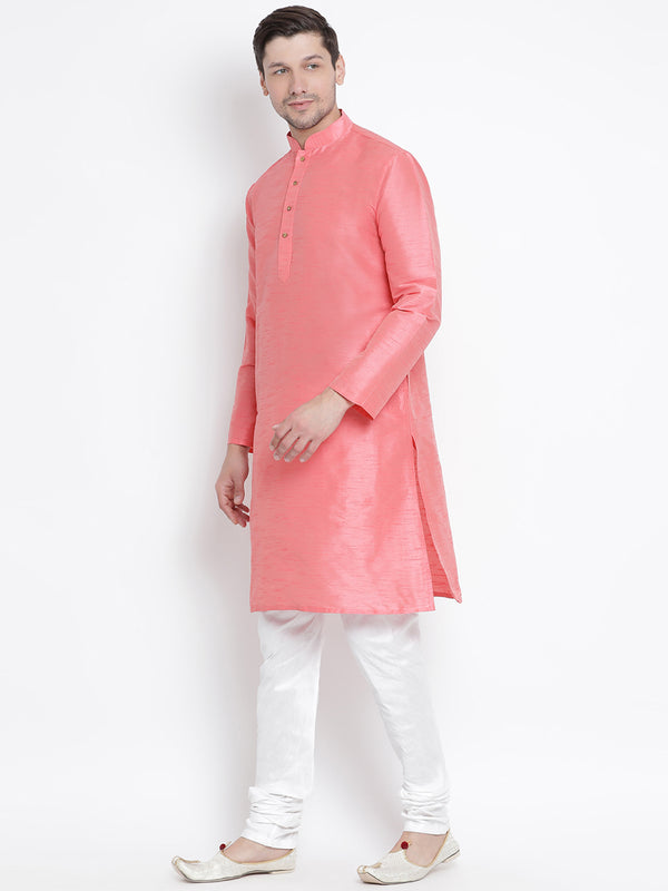 VM by Vastramay Men's Pink Silk Blend Kurta Pyjama Set - Distacart