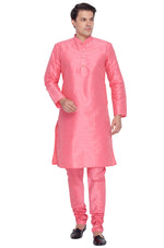 Thumbnail for Vastramay Men's Pink Silk Blend Kurta Pyjama Set - Distacart