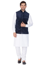 Thumbnail for Vastramay Men's White Cotton Blend Jacket, Kurta and Pyjama Set - Distacart