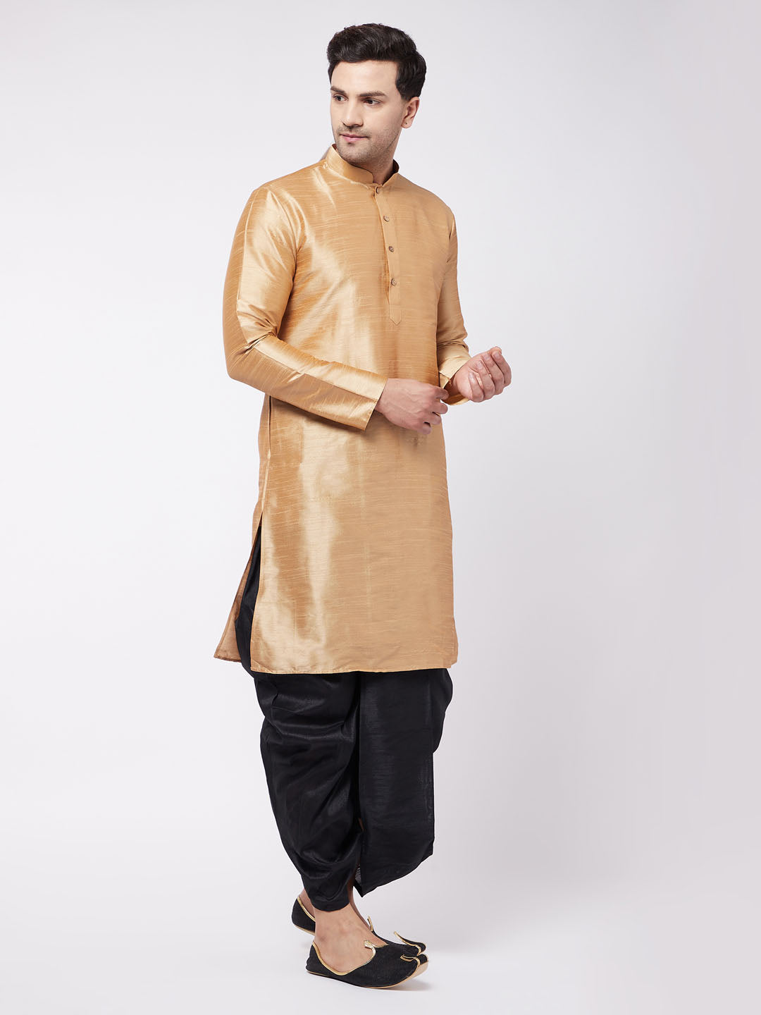 VM by Vastramay Men's Rose Gold Silk Blend Kurta And Dhoti Set - Distacart