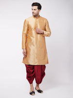 Thumbnail for VM by Vastramay Men's Rose Gold Silk Blend Kurta And Dhoti Set - Distacart
