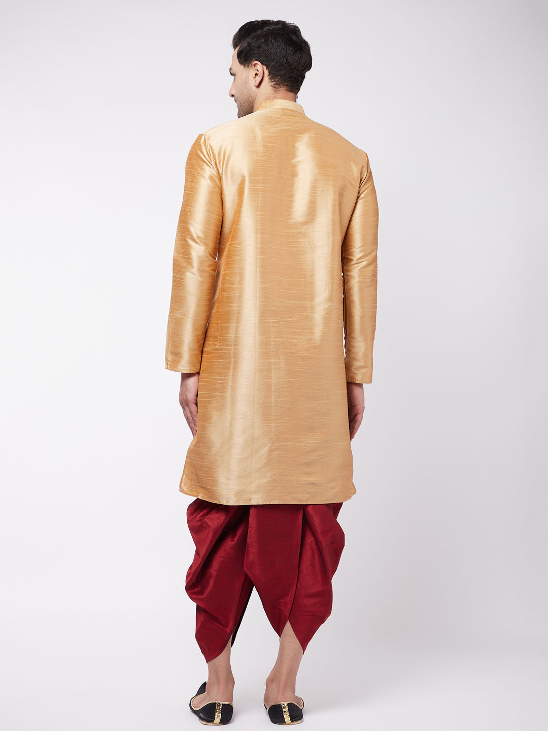 VM by Vastramay Men's Rose Gold Silk Blend Kurta And Dhoti Set - Distacart