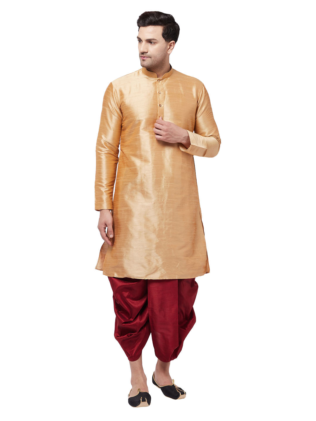 VM by Vastramay Men's Rose Gold Silk Blend Kurta And Dhoti Set - Distacart
