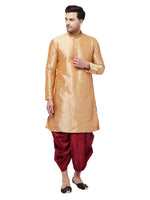 Thumbnail for VM by Vastramay Men's Rose Gold Silk Blend Kurta And Dhoti Set - Distacart