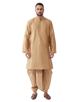 Vastramay Men's Rose Gold Silk Blend Kurta and Dhoti Set - Distacart