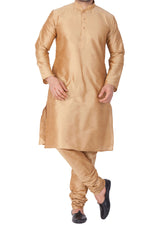 Thumbnail for Vastramay Men's Gold Silk Blend Kurta Pyjama Set - Distacart