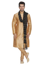 Thumbnail for Vastramay Men's Gold Silk Blend Kurta, Pyjama & Dupatta Set - Distacart