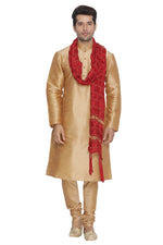 Thumbnail for Vastramay Men's Gold Silk Blend Kurta, Pyjama & Dupatta Set - Distacart