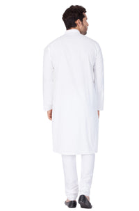 Thumbnail for Vastramay Men's White Cotton Blend Kurta Pyjama Set - Distacart