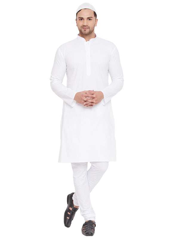 Vastramay Men's White Cotton Kurta Pyjama Set - Distacart