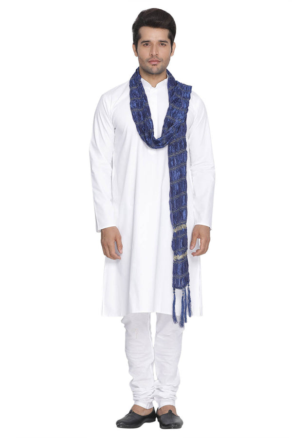 Vastramay Men's White Cotton Blend Kurta, Pyjama & Dupatta Set - Distacart