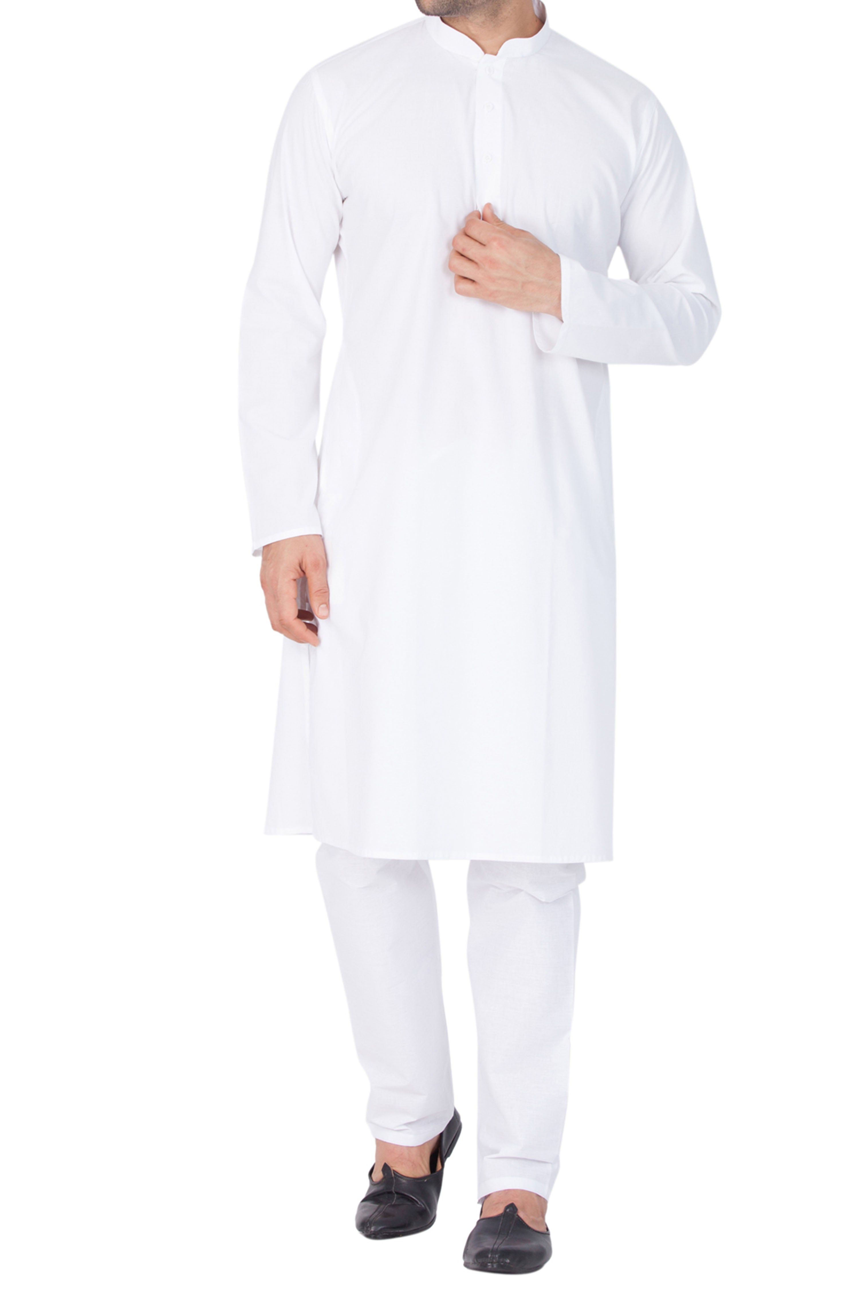 Vastramay Men's White Cotton Blend Kurta Pyjama Set - Distacart