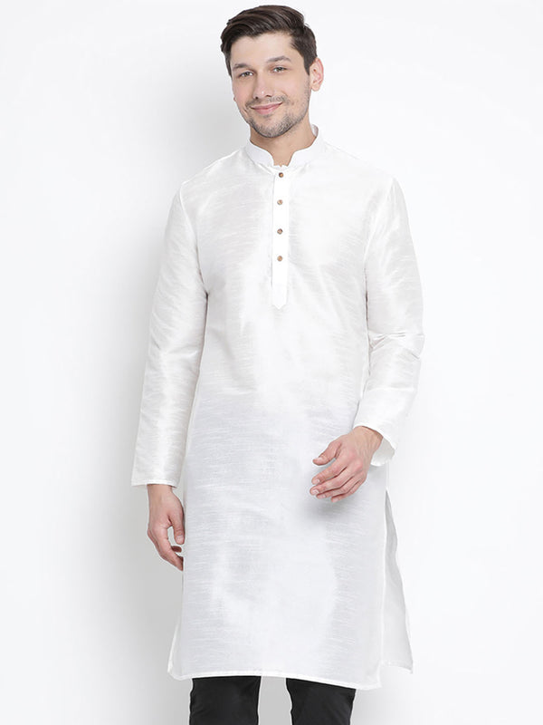 Vastramay Men's White Silk Blend Kurta - Distacart