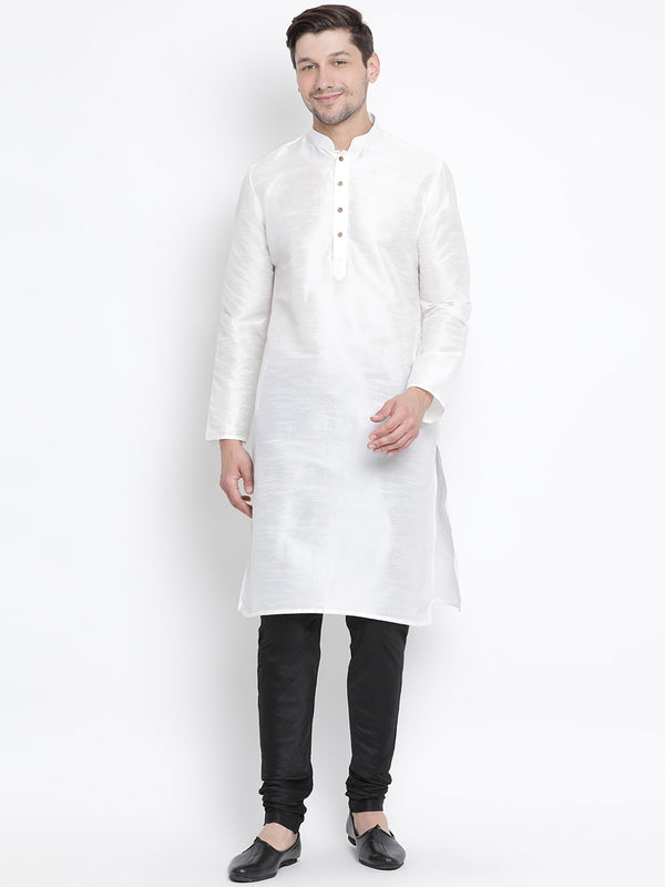 VM by Vastramay Men's White Silk Blend Kurta Pyjama Set - Distacart