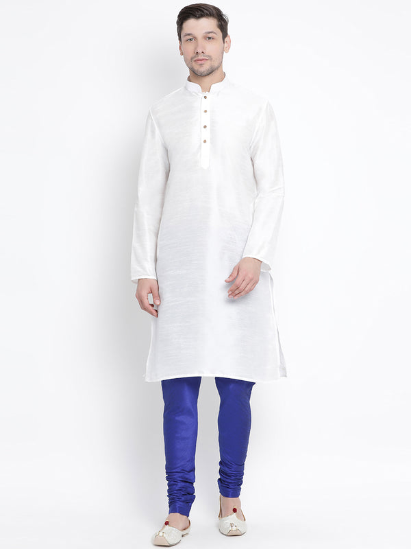 Vastramay Men's White Silk Blend Kurta Pyjama Set - Distacart