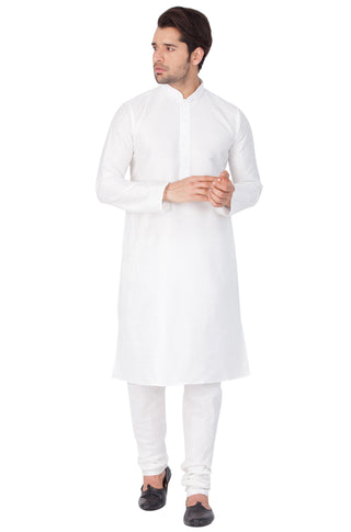 Vastramay Men's White Silk Blend Kurta Pyjama Set - Distacart