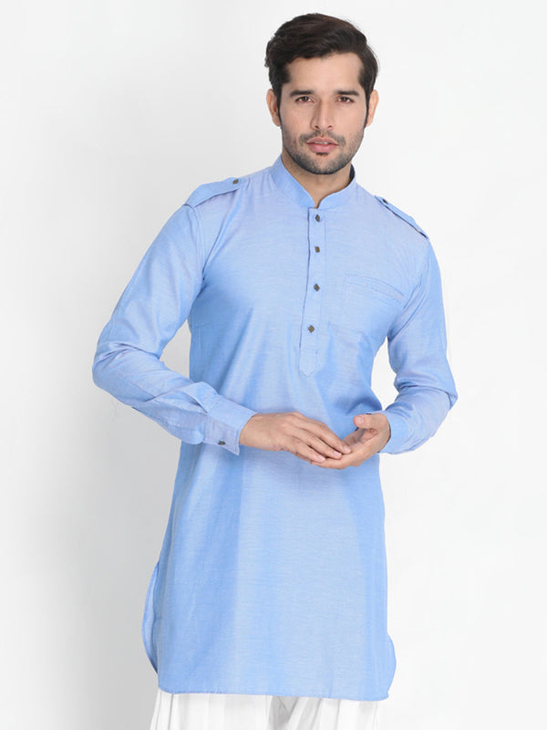 Vastramay Men's Blue Cotton Blend Kurta - Distacart