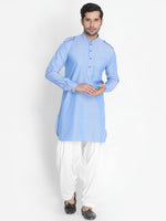 Thumbnail for Vastramay Men's Blue Cotton Blend Kurta and Patiala Set - Distacart